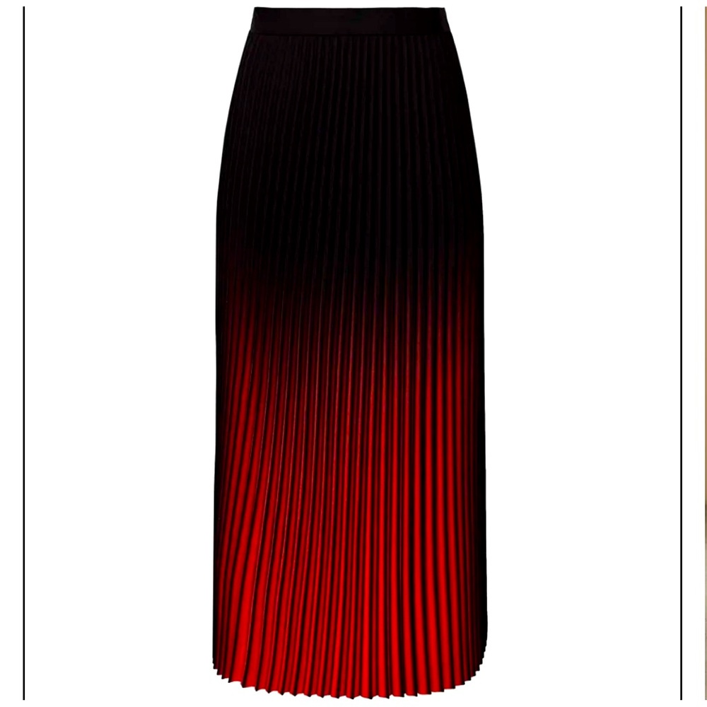 REISS Marlie Ombre Pleated Midi Skirt in red & black Size 4